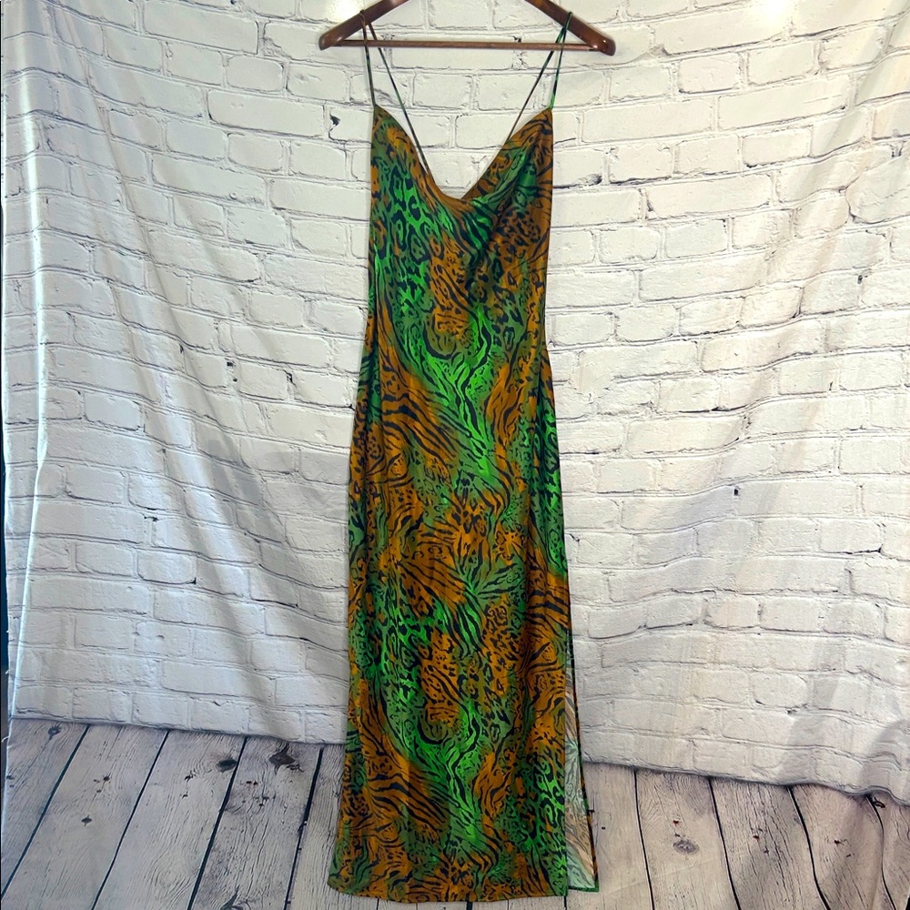 Camila Coelho Green and Orange Animal Print Maxi Dress Size X-Large Brand New